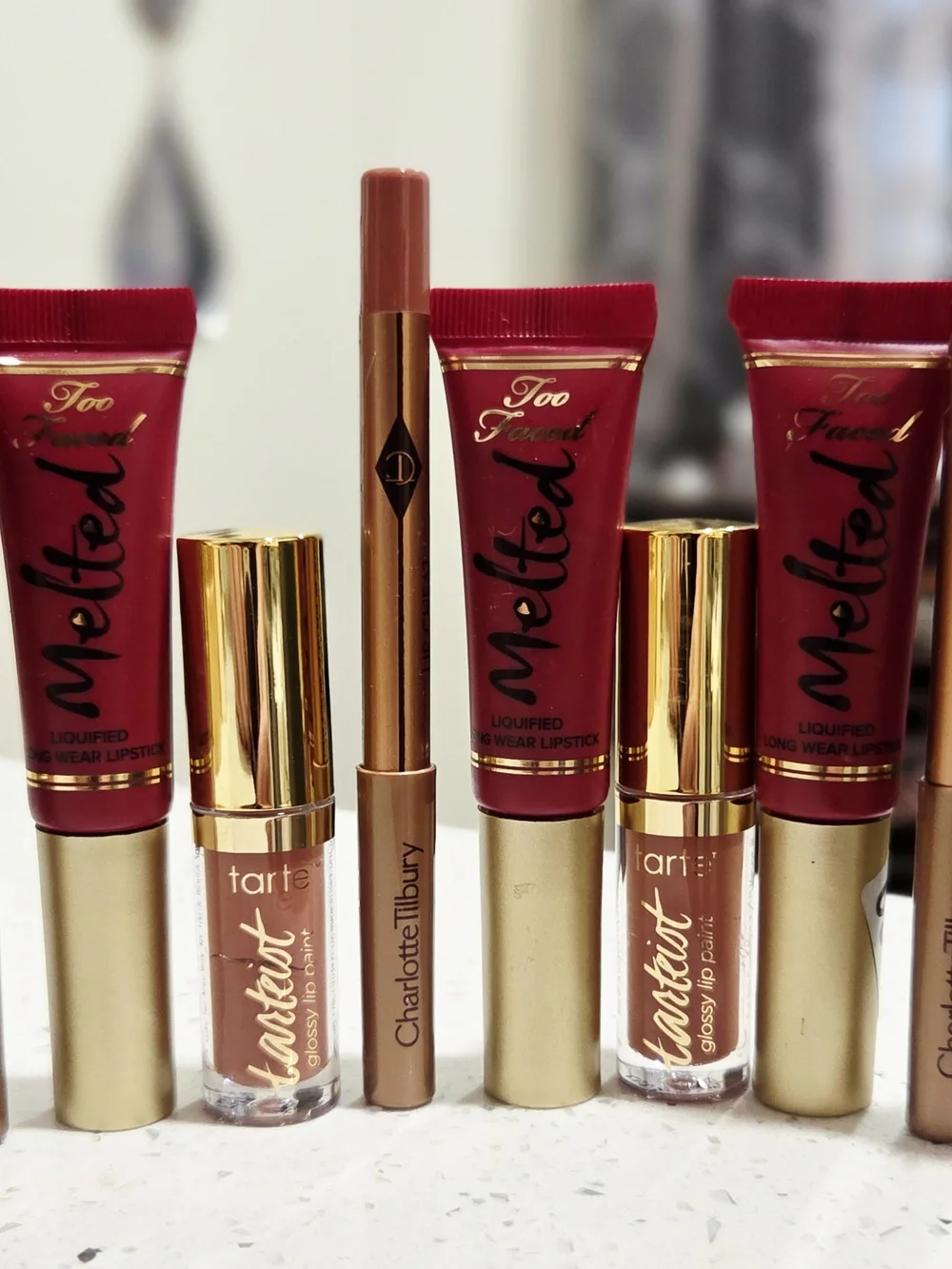 10 Piece Too Faced Melted Liquid Lipstick, Tarte Gloss & Tilbury Lip Liner Set